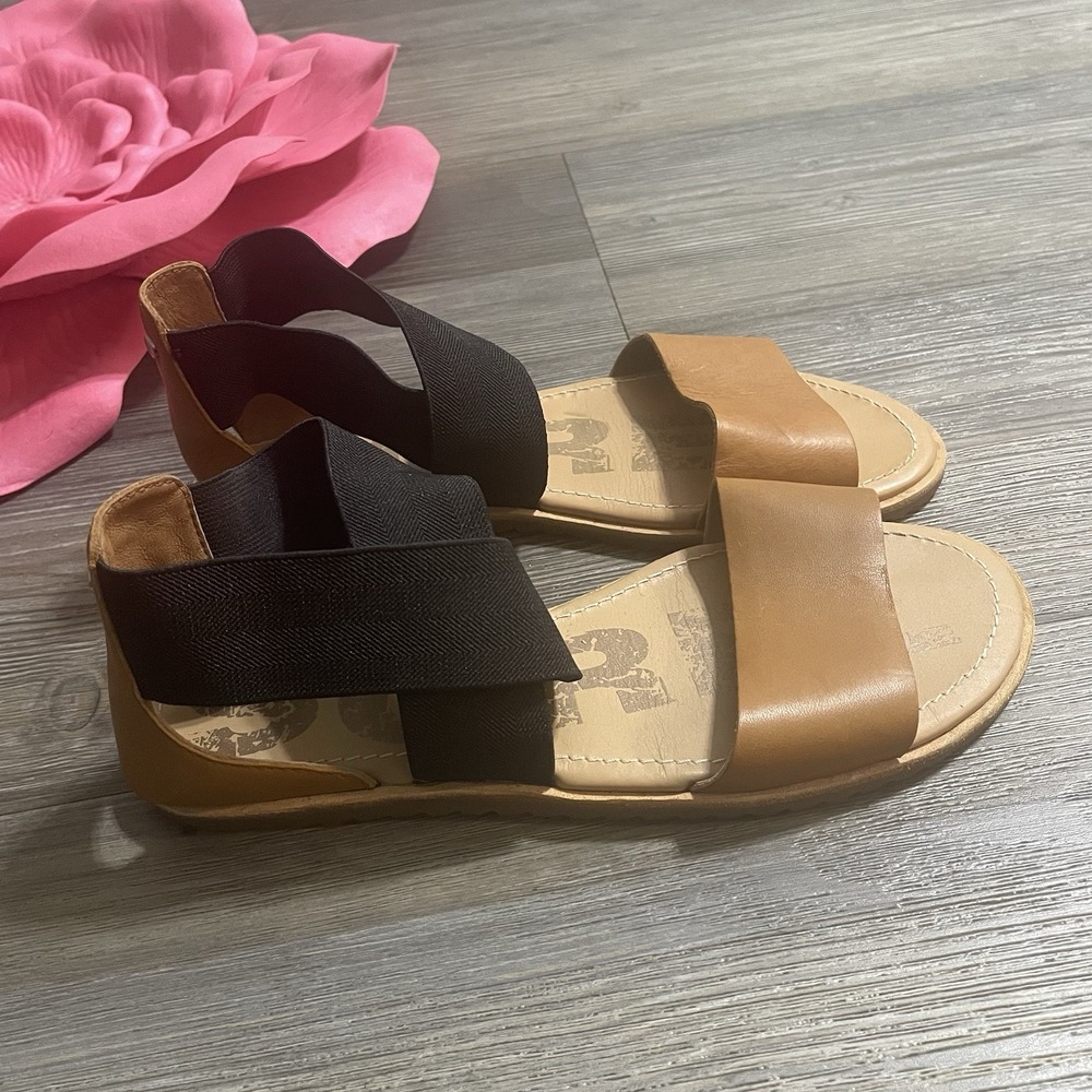 SOREL Womens Sz 7 Ella Strappy Sandals Brown Black Leather Comfort NL2893-224